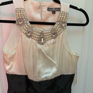 Alexia Admor Pearl Sequin Rhinestone Embellished Neck Silk Party Cocktail Dress